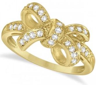 Allurez Pave Set Diamond Bow Tie Fashion Ring in 14k Yellow Gold (0.26 ct)