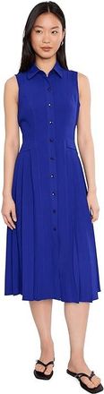 Calvin Klein Sleeveless Collared Pleated Guauze Dress Womens Dress Ultramarine : 10, Polyester/Spandex