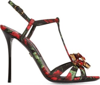 Dolce & Gabbana Black Rose-print Brocade Heels