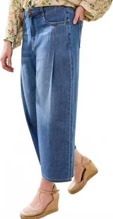 Tribal Audrey Pleated Crop Wide Jeans In Fjordblue