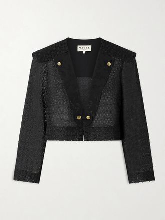 Maison Mayle Giacca Cropped In Pizzo Con Finiture In Seta Jacquard Rae - Nero