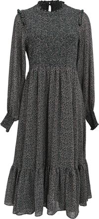 Hatch Ditsy Floral Mock Neck Midi Dress in Black Polyester
