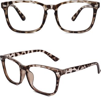 CGID CN82 Fake Glasses Women Men Large Oversized Clear Lens Horn Rimmed Glasses 100% UV400 Protection,Mixed Brown