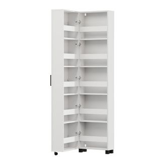 Dmora Zapatero Visby, Mueble Para Zapatos 10 Estantes, Una Puerta, Doble Capacidad, Ruedas, 46x33x185h Cm Blanco Crema