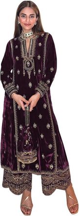 Generic Prija CollectionWomens Salwar Kameez Straight Suit Viscos Velvet Traditional Indian Pakistani Ready To Wear Dress, Choice-4, Small