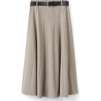 Mango Belted Godet Pleat A-Line Skirt in Grey at Nordstrom, Size 6
