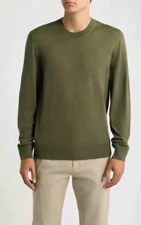 BOSS H-Leno Virgin Wool Crewneck Sweater in Open Green at Nordstrom, Size Xx-Large