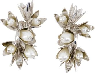 Simone Rocha Pearl Silver Flower Earrings