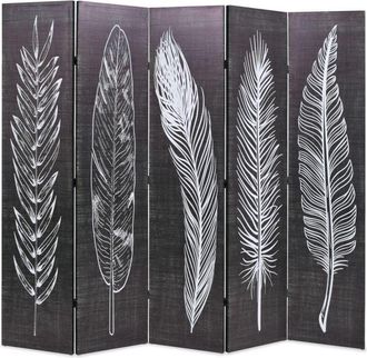 vidaXL Folding Room Divider 200x170 cm Feathers Black and White Vidaxl
