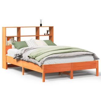 Berkfield Home Bookcase Bed Frame Wax Brown 150x200 cm King Size Solid Wood Pine