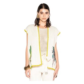 Akep Cardigans, female, Multicolor, Size: XL Sleeveless Graphic Cardigan