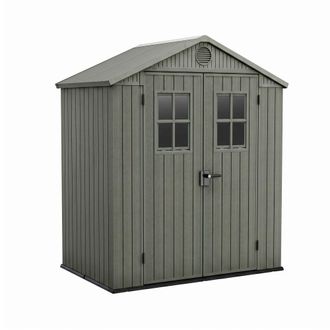 Keter Darwin 6x4 - Caseta De Jard&iacute;n 190x221x122 Cm Con 2 Puertas Para Almacenamiento De Herramientas Acabado Efecto Madera Evotech+ En Resina Verde