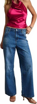 Le Lis Blanc Deux Ashtin Mid-Rise Denim Pants With Stud Detail In Dark Wash