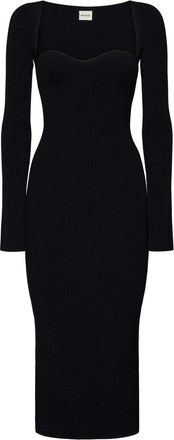 Khaite Black Sweetheart Neckline Midi Dress