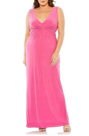 Mac Duggal Rhinestone Embellished Open Back Jersey Gown in Hot Pink at Nordstrom, Size 14W