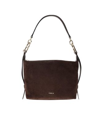 Furla Compact Brushed Leather Hobo Bag with Gold Accents