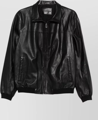 Emporio Armani leather blouson jacket high collar finish