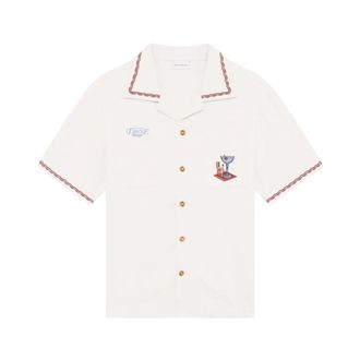 Dr&ocirc;le de Monsieur Short Sleeve Shirts, male, Beige, Size: M Cotton Cocktail Open Collar Shirt