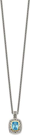 Diamond2Deal Sterling Silver with 14K Accent Cushion Light Swiss Blue Topaz Pendant Necklace