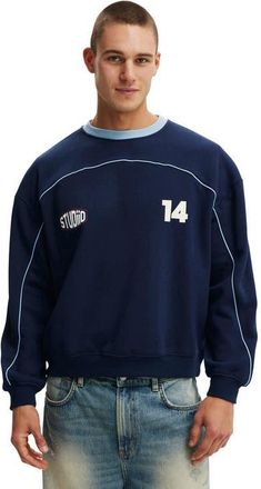 Cotton On Mens Box Fit Graphic Crew Sweater in Indigo Studiio 14 at Nordstrom, Size Xx-Large