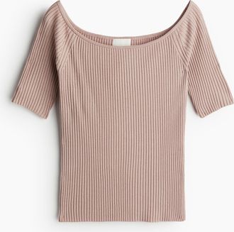 H&M Schulterfreies Shirt in Rippstrick - Mattrosa