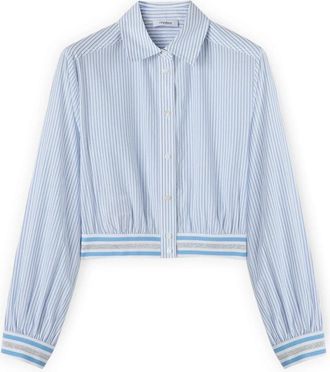 Motivi Gestreepte Cropped Blouse - Dames - Overhemden - Blauw - XL - Katoen - Overhemden