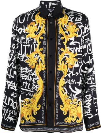 Versace Jeans Couture logo-print long-sleeve shirt - men - Viscose - 44 - Black