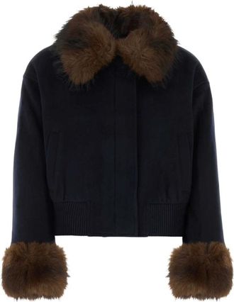 Self Portrait Wool Blend Bomber Jacket - Dames - Jassen - Blauw - S - Wol - Jassen