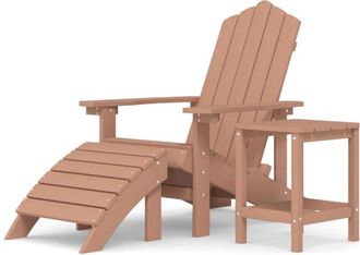 vidaXL Garden Adirondack Chair with Footstool & Table HDPE Brown vidaXL
