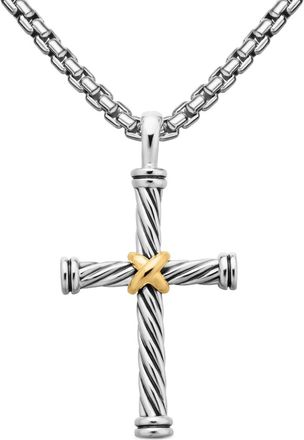 David Yurman Ciondolo Cable Cross in oro giallo 18kt e argento sterling - S8