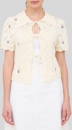 ZOE AND CLAIRE Floral Tie Front Cardigan in Cream at Nordstrom, Size X-Small