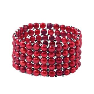 Ateliers Saint Germain Womens Bracelet 5 Rows of Real Freshwater Pearls - 4 mm - Cherry Silver - One Size