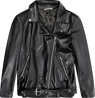 Patrizia Pepe Asymmetrical Black Eco-Leather Biker Jacket