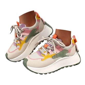 Generic Chunky Sneakers for Women Color Block Platform Wedge Walking Shoes Fashion Non-Slip Breathable Athletic Outdoor Casual Orthopedic Sneakers Cute Lace U