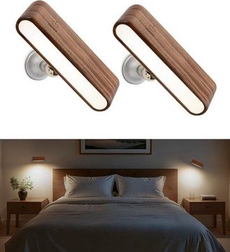 OEM L&aacute;mpara De Pared Led De Madera De 2 Piezas, Nogal Negro, Giratoria Magn&eacute;tica 360&deg;, Recargable, Brillo Ajustable, Pasillo Y Sala De Estar