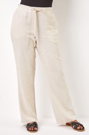 Roman Linen Mix Elastic Waist Tie Front Trousers