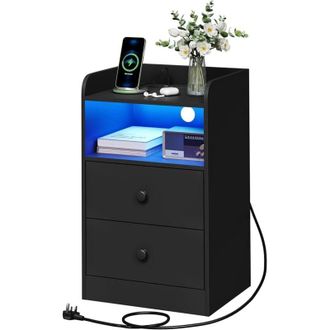 Woltu 1x Bedside Table,3-tier Nightstand,LED Bedside Cabinet,Side Cabinet for Bedroom Living Room, Black - Woltu