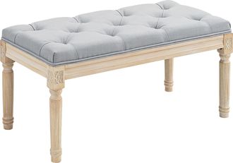 OEM Banco Pie De Cama Tapizado En Lino Sint&eacute;tico Con Patas De Madera Y Asiento Acolchado Estilo Vintage Gris Claro