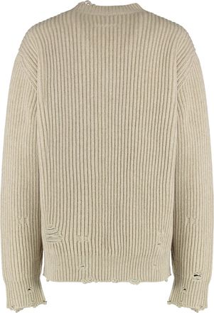 Maison Margiela Womens Wool Blend Sweater With Distressed Details Beige