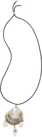 Tory Burch Shell & Cultured Pearl Pendant Necklace in Black /Ivory at Nordstrom