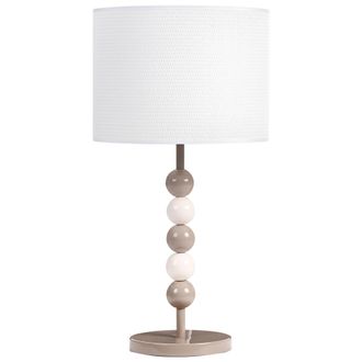 Beliani L&aacute;mpara De Mesa De Metal Con Pantalla Cil&iacute;ndrica De Tela Estilo Moderno De Mediados De Siglo Mesita De Noche Blanco/beige Loky