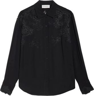 Ermanno Scervino Blouse met kant en kristallen - Dames - Blouses & Shirts - Zwart - Maat: 2XS Zijde