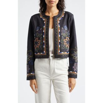 Ramy Brook Mav Embroidered Stud Detail Denim Jacket in Dark Indigo at Nordstrom Rack, Size Xx-Small