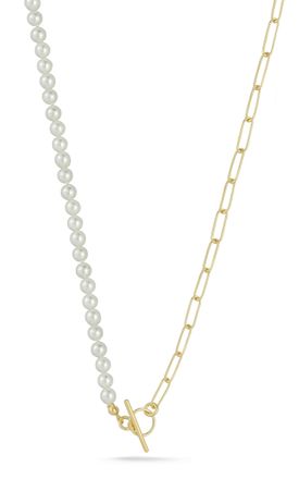 Glaze Jewelry Sterling Silver Cultured Pearl & Paperclip Toggle Necklace
