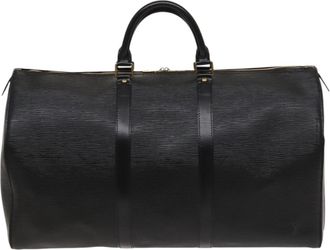 Louis Vuitton Keepall 50 Black Leather Travel Bag (Pre-Owned)