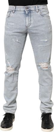 Dolce & Gabbana Light Blue Distressed Slim Fit Ripped Denim Mens Jeans (Pre-Owned)