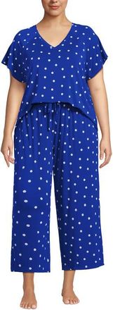 Lands End Cooling Pajama Set - Short Sleeve Top and Crop Pants in Vibrant Lapis Dot at Nordstrom, Size 2X