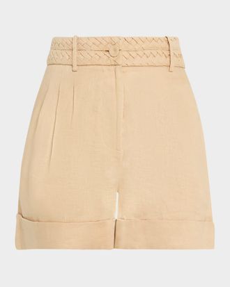 Figue Uma Braided Pleated Linen Shorts