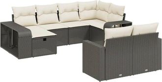 vidaXL Vidaxl - Set De Sof&aacute;s De Jard&iacute;n 10 Pzas Cojines Rat&aacute;n Sint&eacute;tico Negro