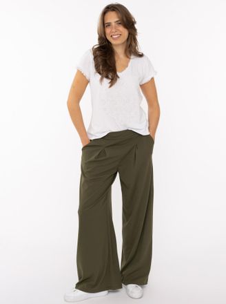 Zwillingsherz Bundfaltenhose ZWILLINGSHERZ Bundfalten, Damen, Gr. L/XL, N-Gr, khaki, Web, Obermaterial: 95% Polyester, 5% Elasthan, Hosen Bundfaltenhose